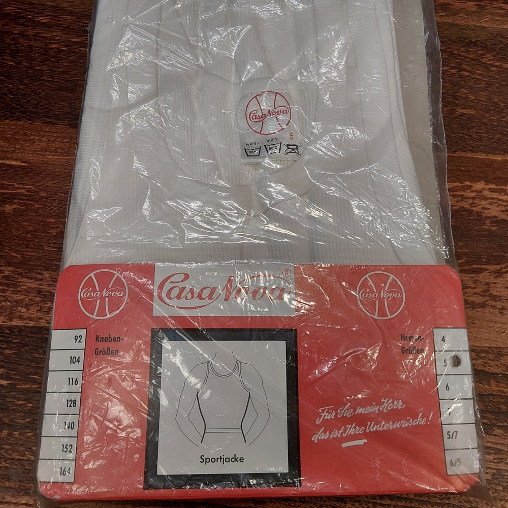 Vintage Casa Nova West Germany Sportjacke M Ribbed Tank Top White Size 5 NOS 60s